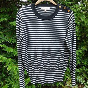 Philosophy Striped Peplum Sweater with Button Shoulder